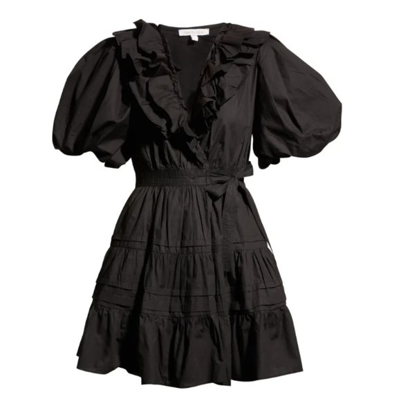 Love the Label Remy Balloon Sleeve Mini Wrap Dress in Black from Anthropologie - Picture 2 of 8